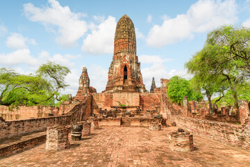 Awesome tower (prang) of Wat Phra Ram in Ayutthaya, Thailand