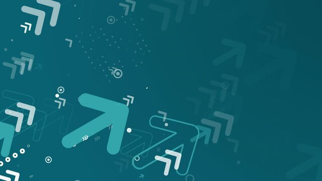Diagonal upward movement of arrows, pointers and geometric shapes on blue background. Dynamic technical business looped animation.
