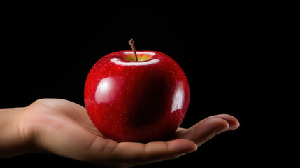 Crimson Temptation: A Hand Holding a Red Apple. Generative AI