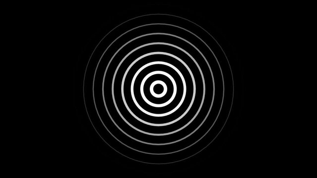 New white color neon light radio wave signal animated on black background. Digital radio waves white circle diffusion animation.
