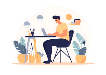 Man working in office for business on white background