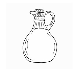 Black and white illustration of a glass jug with a cork stopper.