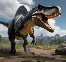 dinosaur spinosaurus. Ancient dinosaur in the jungle. Jurassic period. generative AI