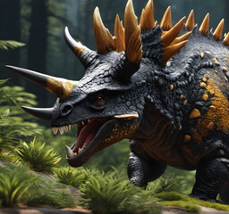 styracosaurus dinosaur. Ancient dinosaur in the jungle. Jurassic period. generative AI