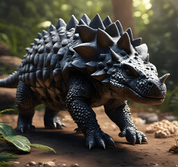 Obraz premium ankylosaurus dinosaur. Ancient dinosaur in the jungle. Jurassic period. generative AI