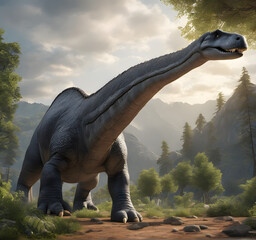 diplodocus dinosaur. Ancient dinosaur in the jungle. Jurassic period. generative AI - obrazy, fototapety, plakaty