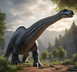Fotobehang diplodocus dinosaur. Ancient dinosaur in the jungle. Jurassic period. generative AI © EVISUAL
