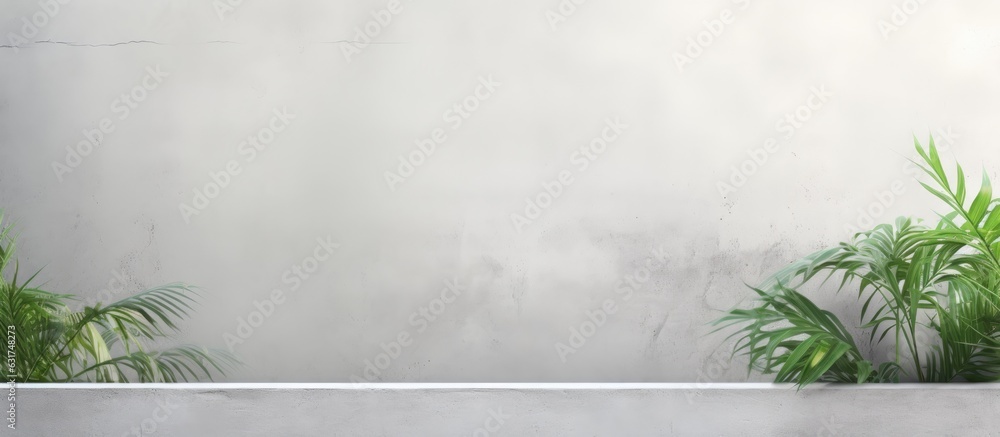 Poster Empty White Gray Color Texture Pattern Cement Wall Studio Background is utilized for showcasing cosmetic and nature products available for purchase online.