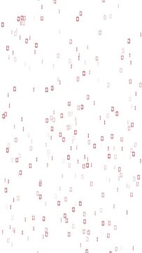 Binary code of red ones and zeroes scrolls vertically on a white background. Seamless looping.