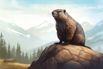 Groundhog rock animal. Generate Ai