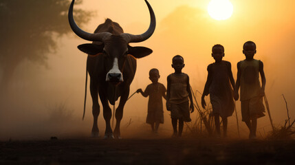 The daily life of child in the Madari tribe South Sudan with Watusi cow