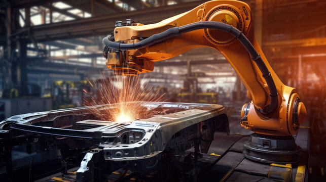 Robotic welding in the industrial factory