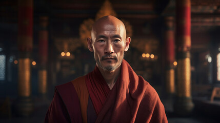 Tibetan monk in the temple