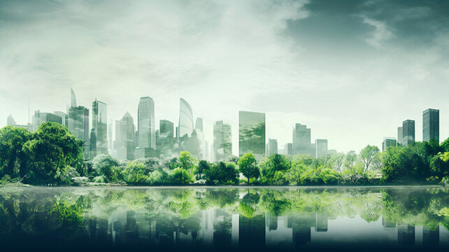 Fototapeta green city park in shanghai, china. Generative AI