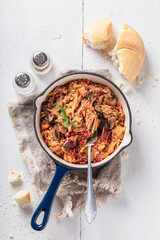 Spicy and homemade stew made of cabbage and beef.