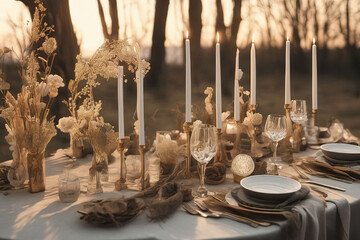 beautiful table setting with flowers and candles