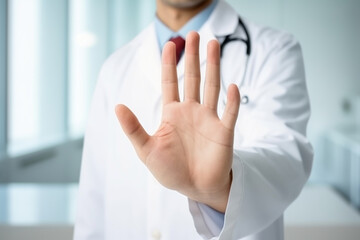 Unrecognizable Man Doctor With Medical Card Holds Out His Hand To Say Hello, Greeting Patient, Healthcare Medicine Concept