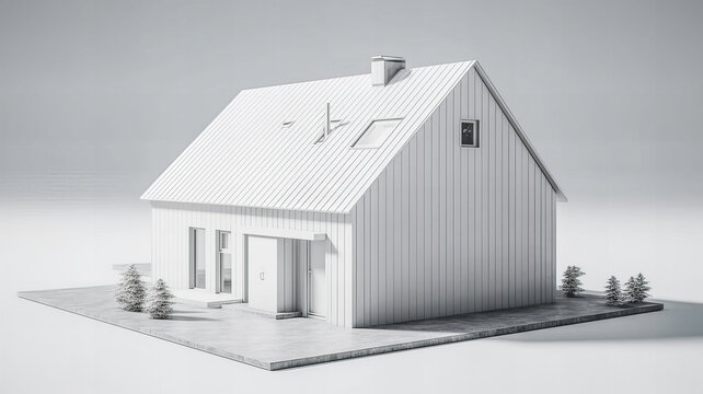 Isolated mockup of a 3D house standing on a white surface. Generative AI technology.