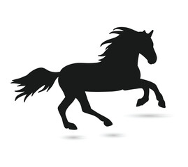 Black Silhouette of running horses isolated on white background 
