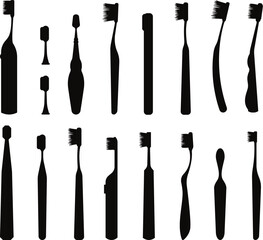  Black Silhouette of tooth cleaning electric brushes garish isolated on white background - obrazy, fototapety, plakaty