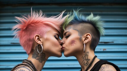 beautiful young punk girls with colored tints.