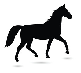 Fototapeta na wymiar Black Silhouette of running horses isolated on white background 