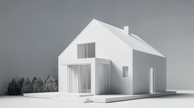 Isolated mockup of a 3D house standing on a white surface. Generative AI technology.