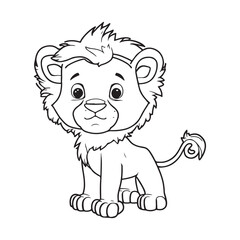 A little cute childish vector lion smiling. Vector illustration for coloring book