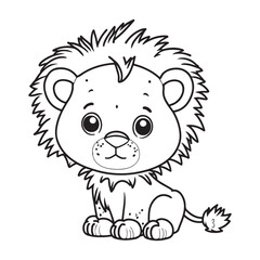 A little cute childish vector lion smiling. Vector illustration for coloring book