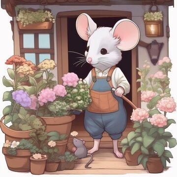 cartoon cute mouse and a mouse in the garden