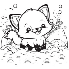A little cute childish vector foxy smiling. Vector illustration for coloring book