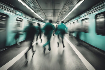 blurred of people in the subway station.