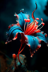 A beautiful unusual red and blue flower. Generative AI