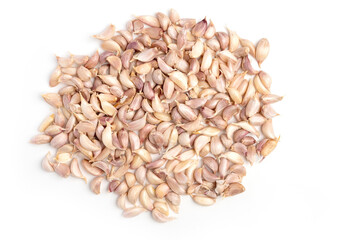 Garlic Clove Pouring on White background.