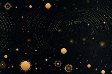 Tuinposter Night sky seamless pattern with gold constellations © Amir