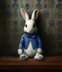 toy rabbit on wooden background