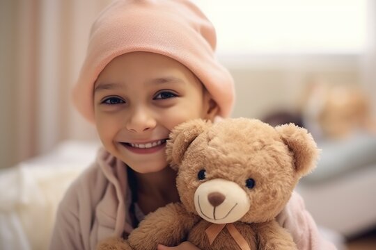 Naklejka healthcare child and cancer patient portrait holding teddy bear