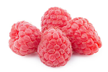 Bunch of raspberry fruits  isolated in white background. Isolated berries. Healthy food. File contains clipping path.