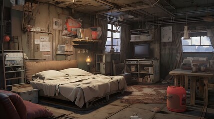 Interior of an old abandoned house. AI generated art illustration.