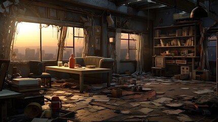 Obraz premium Interior of an old abandoned house. AI generated art illustration.