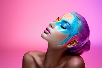 maquillaje editorial elementos geometricos de colores estilo aesthetic, swatch de colores vibrantes, branding marca moderna de makeup 