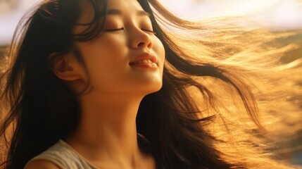 Peaceful beautiful woman with closed eyes