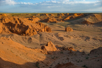 The Flaming Cliffs also known as Bayanzag in the Gobi Desert in Mongolia.