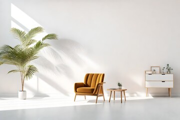 light on chair and plant in white background