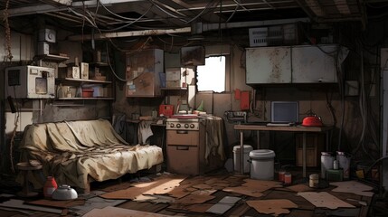 Obraz na płótnie Canvas Interior of an old abandoned house. AI generated art illustration.