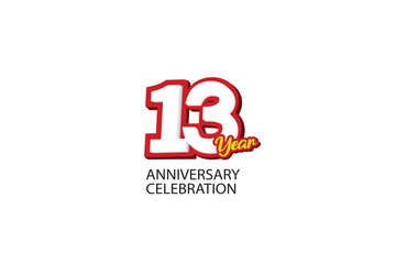 13rd, 13 years, 13 year anniversary minimalist logo, jubilee, greeting card. Birthday invitation, sign. Red space vector illustration on white background - Vector