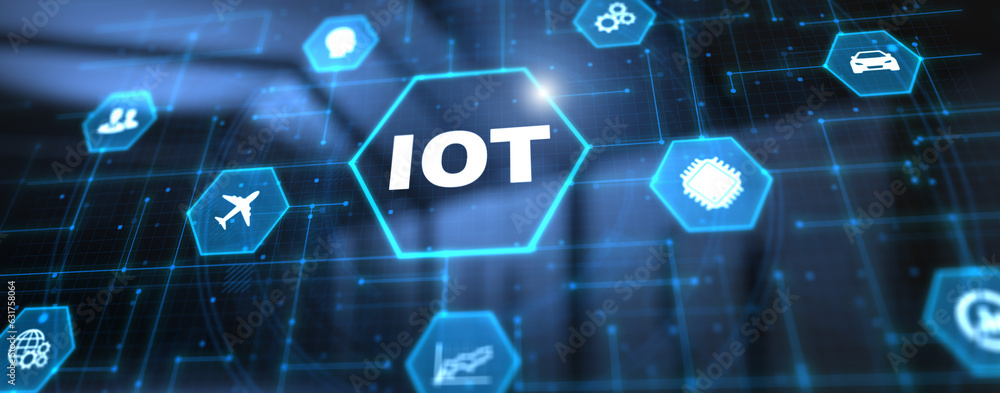 Poster iot internet of thing home and manufacturing automation digital technology concept.