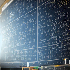 School board with scientific formulas and calculations in physics and mathematics. Science and education. generative AI