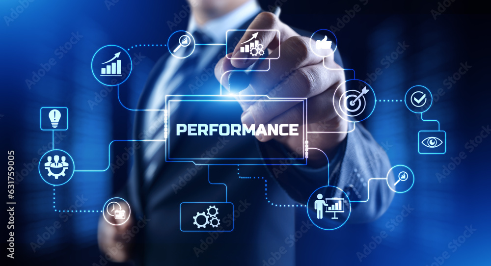 Poster performance indicator business finance concept on virtual screen.