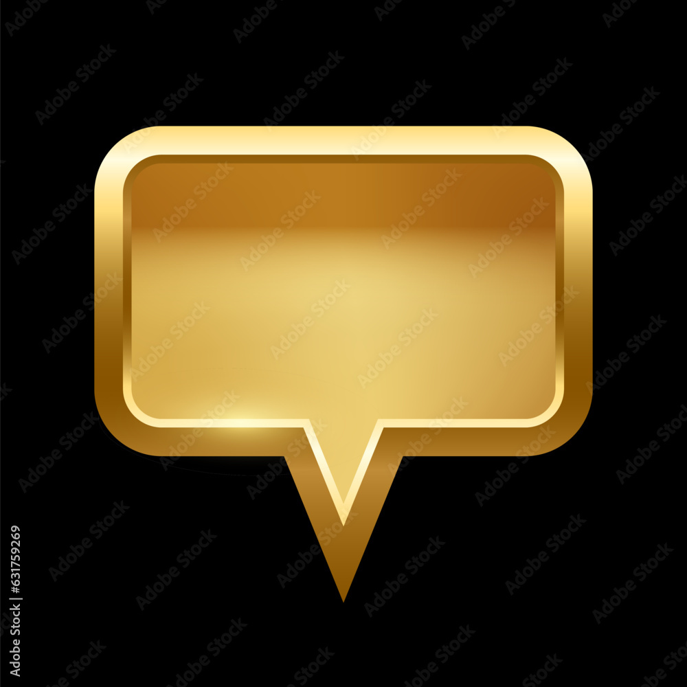 Poster gold rectangle speech bubble with frame vector illustration. 3d golden glossy elegant button design 